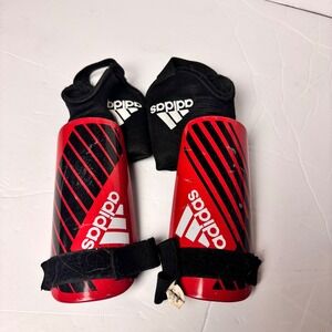 Adidas Soccer Shin Guards Red Black Striped Youth Ankle Guard Protection Pair